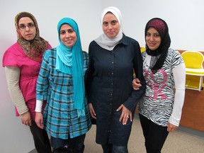 Montreal daycare workers (L to R) Amina Lhachimi, Nawal Benali, Zakia Maali and Marwa Assi. (SARAH-MAUDE LEFEBVRE/QMI Agency)