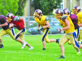 Action from PCI Trojans football practice Aug. 20 (Kevin Hirschfield/THE GRAPHIC/QMI AGENCY)