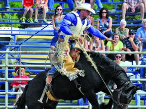 Australian Lyle Stanke competed in the saddle bronc event Aug. 17 during Vulcan’s Sid Hartung Memorial Rodeo. Stephen Tipper Vulcan Advocate