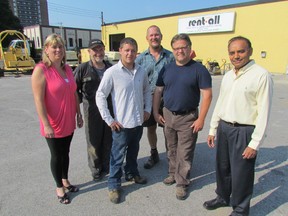 Henry Mehta, far right, is the new owner at Sarnia Rentall and has expanded both the staff and the shop's inventory.  From left are full-time employees Monique Vanier, Ted Donkers, Kyle York, Jerry Reintjens and Dennis Favret.  CATHY DOBSON/THE OBSERVER/QMI AGENCY