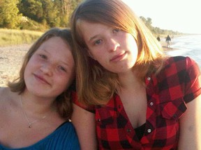 Napanee OPP report two sisters from New Hamburg, Ont., Emma (left) and Jenna Kip, 13 and 16-years-old, were reported missing by their family Thursday, Aug. 22, 2013 after they went for a walk at Bon Echo Provincial Park and did not return at about 10 a.m. - FACEBOOK PHOTO