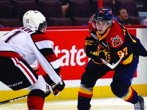 OHL rookie of the year Connor McDavid, right, of the Erie Otters, who will be in Peterborough Dec. 5 against the Petes at the Memorial Centre. (QMI Agency file photo)