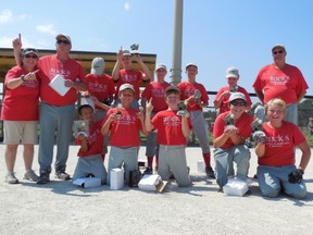 The Rocks Rangers won the SMAA Baseball U12 championship game over the Tashmoo Talons on Sunday, Aug. 18. Pictured here are, back row: Coaches Laurie Hardy and Doug Timperley, Kyle Fraser, Ethan Harte-Wynne, Sam Wilhelm, Chase Hale, Liam Miller, and Coach Pat Benteine. Front Row: Ryan Kameka, Dillon Timperley, Andrew Mousseau, Jason Gruben, and Chris Graham. (Submitted photo)