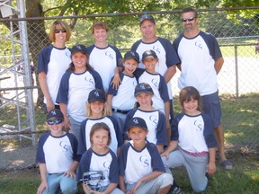 L'il Deckhand Seahawks Mite girls had a successful first season. Pictured here, front left: Payton Swan and Ella Wick. Second row: Megan Kovats, Jordyn Hodges, Katie Ridsdale, and Jamie Archambault. Third row: Ava Fitzgerald, Paige Bauer, and Mackenzie Bol. Back: coaches Rhonda Hodges, Niki Kovats, Dan Ridsdale and Pete Wick. Absent: Lily Lierman and Zoe Milne
