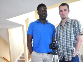 Architectural drafter Steve Charles (left) and videographer Mark Drewe August 23, 2013. The pair have teamed up to produce a documentary about the multicultural roots of the London area inspired by the historic African Methodist Episcopal Church. CHRIS MONTANINI\LONDONER\QMI AGENCY