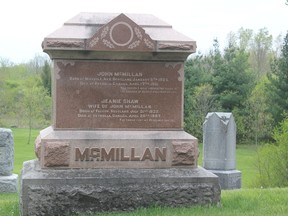 The monument to John McMillan in the Hillsdale Cemetery. SUBMITTED PHOTO/THE OBSERVER/ QMI AGENCY
