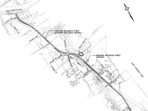 The 'recommended alternative' route for the Wellington Street extension, from the City of Kingston's website.