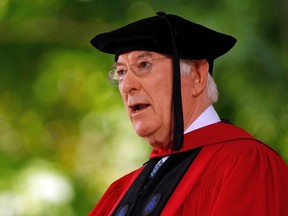 Seamus Heaney, who died Friday at age 74, gives a speech at Harvard in 2012.