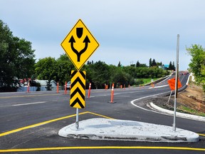 Residents of 44 Avenue complain that this recently-installed concrete divider makes it impossible for them to turn left safely when travelling southbound. Town officials counter that’s exactly what it’s supposed to do.  (Omar Mosleh/La Nouvelle Beaumont News)