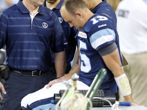 The Argos are reluctant to put Ricky Ray on the nine-game injury reserve list because he could be ready to return to action in as little as four weeks. (Michael Peake/Toronto Sun)