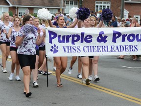 Valley Heights Secondary School cheerleaders walked and cheered in Sunday's Bayfest Parade in Port Rowan. CHRIS ABBOTT/TILLSONBURG NEWS