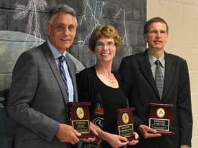 Terry Vogt, left, Marla Middleton-Freitag and Dr. Henry Janzen were inducted last Thursday into the Palliser Wall of Fame. Kassidy Christensen Vulcan Advocate