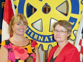 Cindy McFadden, co-ordinator of Special Populations programs, right, made a presentation to the Rotary Club of Chatham, along with club president Kelley Doyle (left). McFadden spoke about her work with the Special Populations programs in Chatham-Kent and how they've helped individuals with disabilities ranging in age from four to 75. There are about 320 people involved in the program.