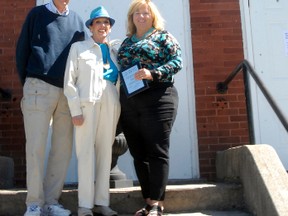 The MacKay Centre for Seniors in Goderich has received a $15,000 grant from the Ontario Trillium Foundation to replace curtains on its performing stage. Here celebrating the grant are (left to right) Doug Bundy, board member of the centre, Jennifer Black, president of the Senior Citizens Board of Management and Huron-Bruce MPP Lisa Thompson. (DAVE FLAHERTY/GODERICH SIGNAL-STAR)