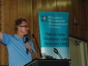 Jay White from Aqualety Environmental Consulting makes a point during the Wabamun Watershed Report. - April Hudson, Reporter/Examiner