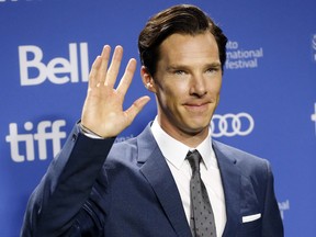 Benedict Cumberbatch arrives at the press conference for the film "The Fifth Estate" at the Toronto International Film Festival in Toronto on Sept. 6, 2013.  (Michael Peake/QMI Agency)
