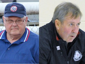 Stan Rekstis (L) and Les Peter will be added to the Tillsonburg Sports Hall of Fame at the Tillsonburg Community on Oct. 20 in the sports builder category. CHRIS ABBOTT/TILLSONBURG NEWS