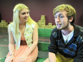 Sophia Noguera (Elle Woods) and Jake Schindler (Emmett Forrest) during a rehearsal for the upcoming High School Project production, Legally Blonde, at the Grand Theatre in London, Ont. Sept.5, 2013. Legally Blonde runs Sept.17-Sept.28. SHOBHITA SHARMA/LONDONER/QMI AGENCY