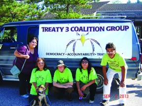 Kelvin Chicago, far right, and other participants in the Grassroots Citizens Coalition's "Toonie Walk" to Winnipeg to raise legal fund.