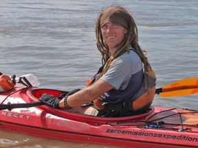 A file photo of Rod Wellington during his trek on the Missouri-Mississippi river system via kayak. On Sept. 10, he braved a heat advisory to cycle the beautiful back roads of Chatham-Kent.