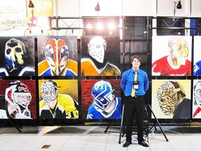 Michael Slotwinski shows his project Hockey’s Masked Men - a collection of oil paintings. The Sarnia man will be heading out on a tour this fall and winter of Ontario's OHL arenas and sporting and charity events, starting with a show at the Sarnia Sting's home opener on Sept. 20.
