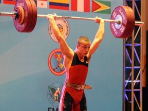 Boady Santavy, 16, lifts at the recent Pan-American Youth Weightlifting Championships in Cancun, Mexico, where he won bronze for Team Canada.