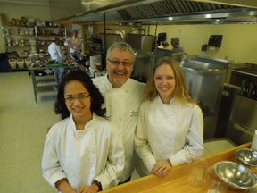 Kimlee Santos, Thomas Elia and Meagan Healy are members of the St. Lawrence College team that produced a cookbook to help students save money.