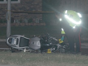 A motorcycle driver was critically injured Thursday night in a crash on McPhillips Street. Booze and speed may have played a role in the crash, said police. (WINNIPEG SUN PHOTO)