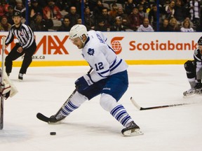 Ryan Hamilton, shown here as the Toronto Marlies captain last season, spent Friday on a line with Jordan Eberle and Sam Gagner. (Ernest Doroszuk, QMI Agency)