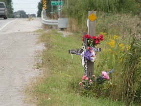 A memorial was placed on Dufferin Avenue for a 23-year-old Walpole Island woman who was killed in a head-on collision Sept. 10. Chatham-Kent police are not releasing further details of the crash on Dufferin Avenue in Wallaceburg, which closed the road for several hours. There are no updates on the 43-year-old Chatham man sent to hospital with moderate injuries. Police said the name of the victim is not being released at this time. Anyone with further information on the collision is asked to call Const. Mike Pearce at 519-355-1092.
