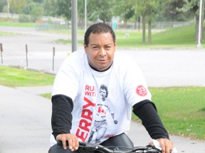 Anthony Crosby participates in the Terry Fox Run at Zwicks Park in Belleville Sunday.