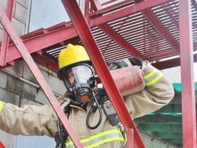 Ian Van Reenen, captain of Lambton College's men's Firefighter Combat Team. 
HEATHER YOUNG/ SARNIA THIS WEEK/ QMI AGENCY