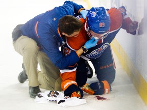 Sam Gagner was among a number of injured Oilers who took part in an optional skate Thursday. Gagner has been out of the lineup since suffering a broken jaw in a pre-season game against Vancouver. (Amber Bracken, Edmonton Sun)