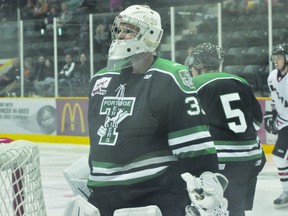 Mitch Wiebe of the Portage Terriers during the Terriers' home opener against Neepawa Sept. 22. (Kevin Hirschfield/THE GRAPHIC/QMI AGENCY)