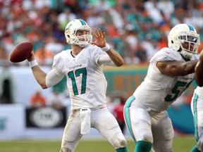 Ryan Tannehill loads up for a pass during Sunday's win over Atlanta. (Getty Images)