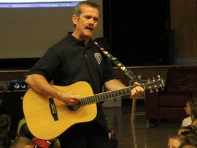 Sarnia native Chris Hadfield visited his former elementary school King George VI in Sarnia, Monday. The retired Canadian astronaut encouraged the current student body to think about what they want to do with their lives and start making plans. (TYLER KULA,The Observer)