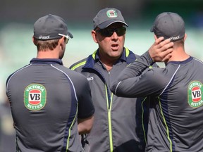 Australia’s coach Darren Lehmann (centre) has ruffled a few feathers by calling England’s style of play “dour.”  (REUTERS)