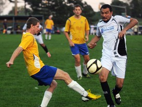 Younes Dental Care captured the Bay of Quinte Men's Soccer League's Masters Division championship by battling Trenton Sockers OFC to a 2-2 draw last Thursday at Zwick's Park.