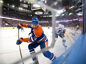 Darnell Nurse, shown here in Saturday's game against Vancouver, will likely be sent back to his OHL team following Tuesday's pre-season game against the New York Rangers. (Amber Bracken, Edmonton Sun)