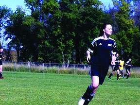 MacGregor’s Victoria Voesenek in action with her Assiniboine Community College soccer team.