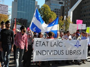 Protest against  the Parti Quebecois' proposed Charter of Values in Montreal, Que., Sunday, Sept. 29, 2013.  (QMI Agency/Agnes Chapsal)