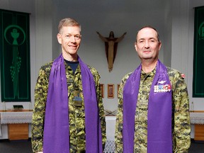 Maj. Timothy Nelligan, right, and Capt. Gerson Flor are two of six military chaplains currently posted at 8 Wing/CFB Trenton. Nelligan is an army chaplain, while Flor is air force. The pair is seen here inside 8 Wing Chapel on Namao Drive East Thursday.