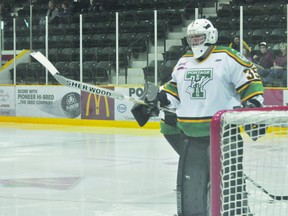 Zac Robidoux made his Portage Terriers debut between the pipes during the Terriers game against the OCN Blizzard Sept. 29. (Kevin Hirschfield/THE GRAPHIC/QMI AGENCY).