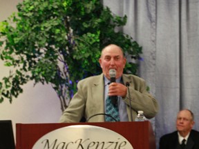 Reeve Wes Tweedle addresses the crowd at the MacKenzie Conference Centre on Sept. 27 during the celebration of Brazeau County's 25th anniversary.