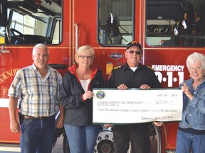 Fisherman's Cove Ten and Trailer Park recently held a fundraising event to help raise money for the Lucknow and District Fire Department to purchase a Vehicle Stabilization Kit. The total amount raised was $5,144. From left to right are Rick McArthur (Fisherman's Cove owner), Wanda Meyer (fundraising coordinator), Lucknow Fire Chief Peter Steer and Wilda McArthur (Fisherman's Cove owner).