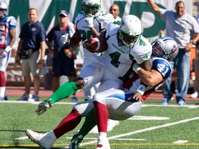 Saskatchewan Roughriders quarterback Darian Durant was fined by the CFL after lashing out at a fan on Twitter after Sunday's loss to the Montreal Alouettes. (PIERRE-PAUL POULIN/QMI Agency)