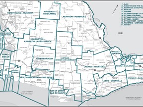 The proposed new federal electoral riding boundaries for Southern Ontario.