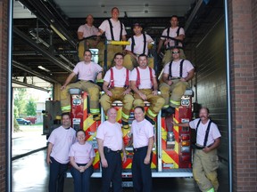 St. Thomas firefighters will wear pink shirts like those pictured here every Friday this month in support of the Canadian Breast Cancer Foundation. It's part of a “Care Enough to Wear Pink” campaign that aims to raise money and awareness for the foundation. (Ben Forrest, Times-Journal)