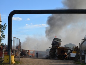A salvage yard at 140 Diamond Ave., Spruce Grove was the site of a fire on Sept. 28 when a vehicle being processed exploded, causing additional fires from the debris. - Thomas Miller, Reporter/Examiner
