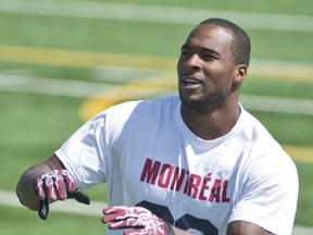 Jerome Messam, shown here at an Alouettes practice this season, returns to Edmonton for the first time since being traded to Montreal in February. (QMI Agency)